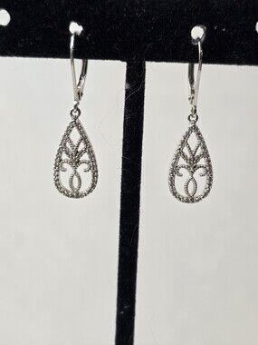 Diamond ( Genuine ) Pear Design Drop Earrings